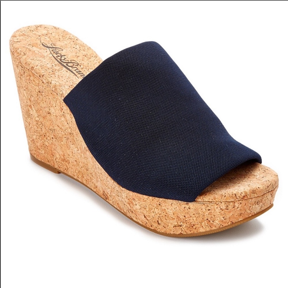 Lucky Brand Navy Fabric Cork Wedge Slide